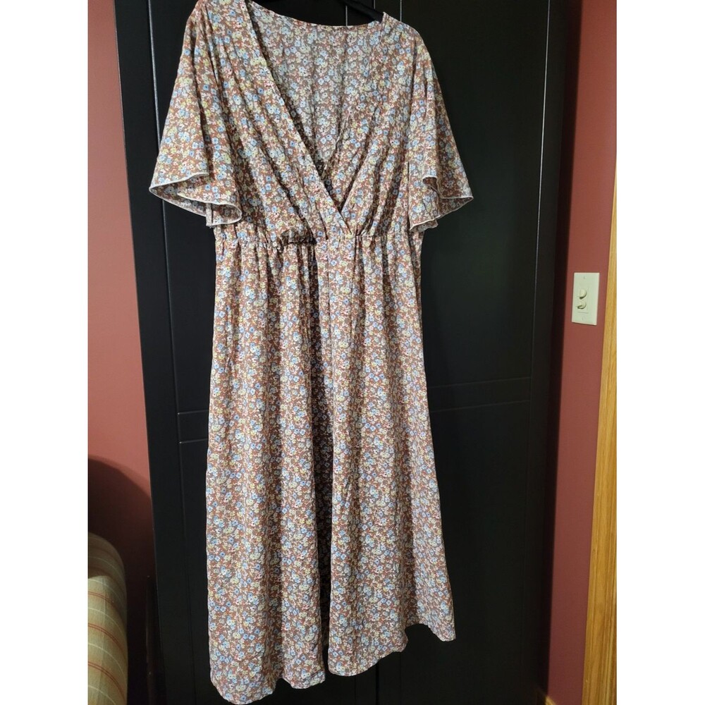 SHEIN Women's 3X Brown Floral Maxi Dress with Flutter Sleeves